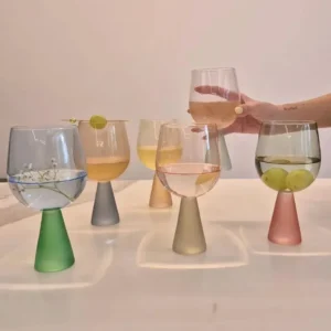 Jogo de Taças em Vidro com Base Cônica Mix de Cores
