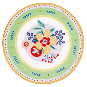 Prato p/ Bolo Buquet de Flores Porcelana