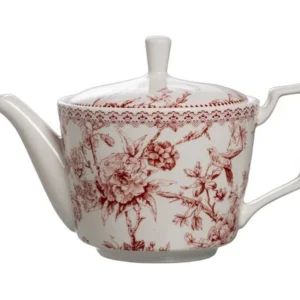 Bule de Chá Hortênsia Bordô em New Bone China