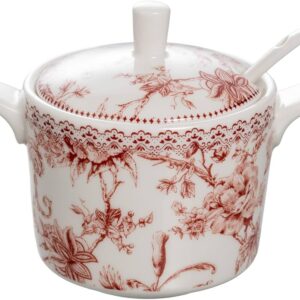 Açucareiro com Colher Hortênsia Bordô New Bone China - 280ml