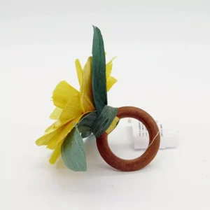 Porta-Guardanapo Flor de Palha Amarela Auguri - Par