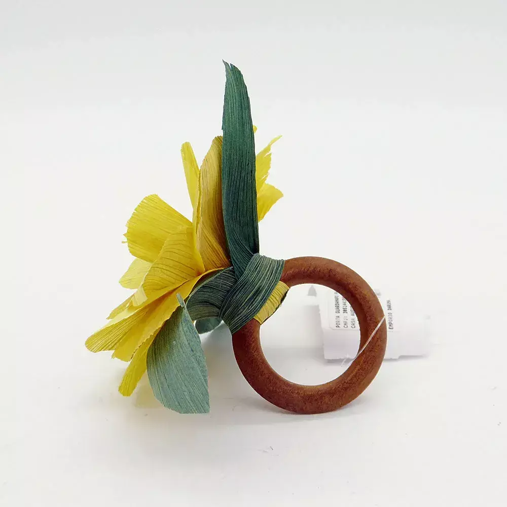 Porta-Guardanapo Flor de Palha Amarela Auguri - Par