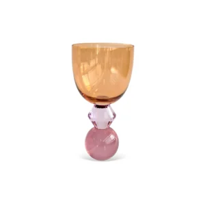 Conjunto 6 Taças em Vidro Ambar com Base Diamantada Rosa e Esfera Roxa Em Cristal 360ml