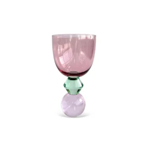 Conjunto 6 Taças em Vidro Roxo Com Base Diamantada Verde e Esfera Rosa Em Cristal 360ml