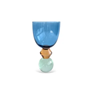 Conjunto 6 Taças em Vidro Azul com Base Diamantada Ambar e Esfera Verde Em Cristal 360ml