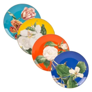 Jogo de 4 Pratos para Sobremesa Blummen em New Bone China com Filado Ouro 20cm