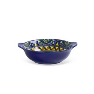 Bowl em Cerâmica Azul com Desenho Floral Interno
