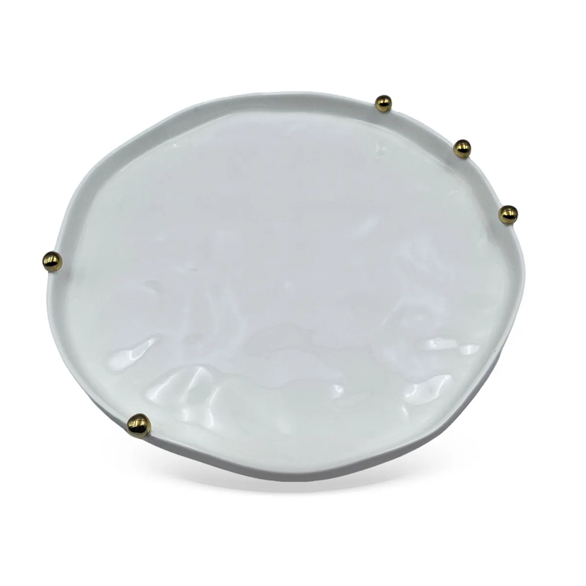 Travessa em Porcelana Branca com Esferas Douradas 33cm
